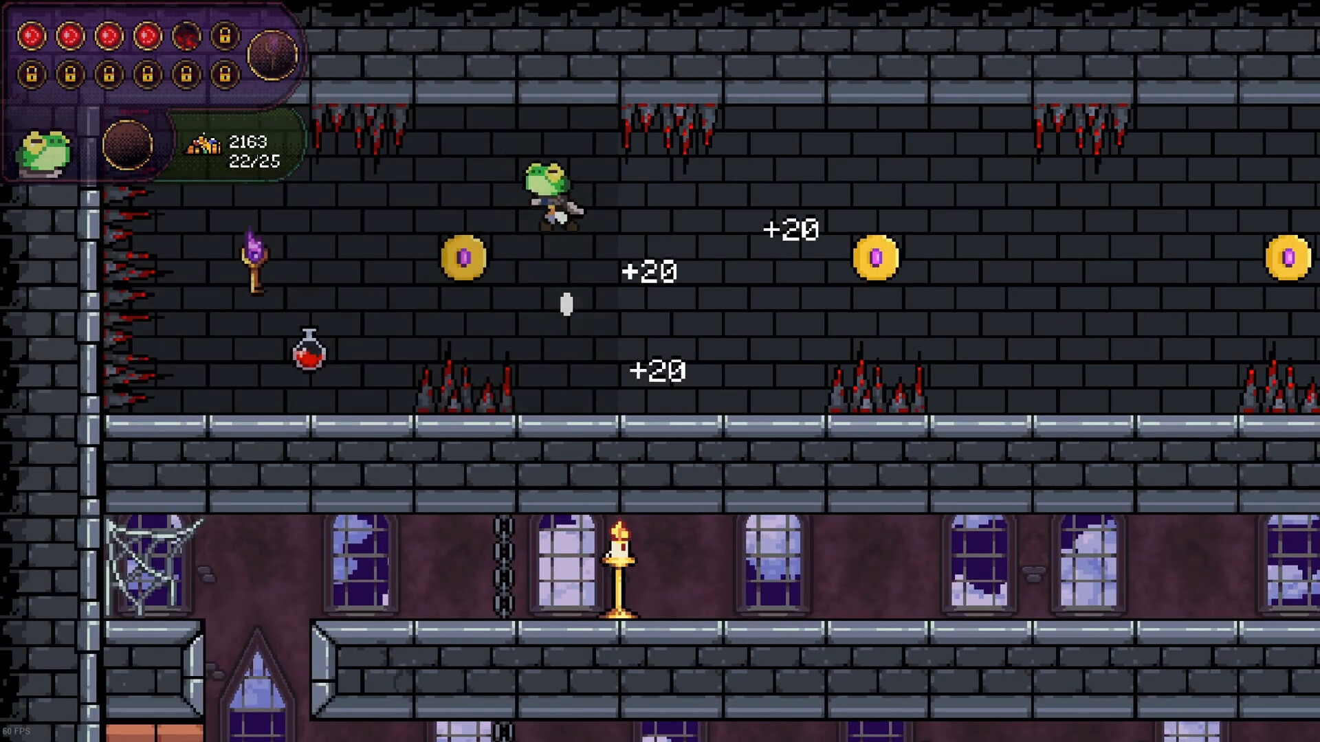 Prison corridor with spikes and coin pickups