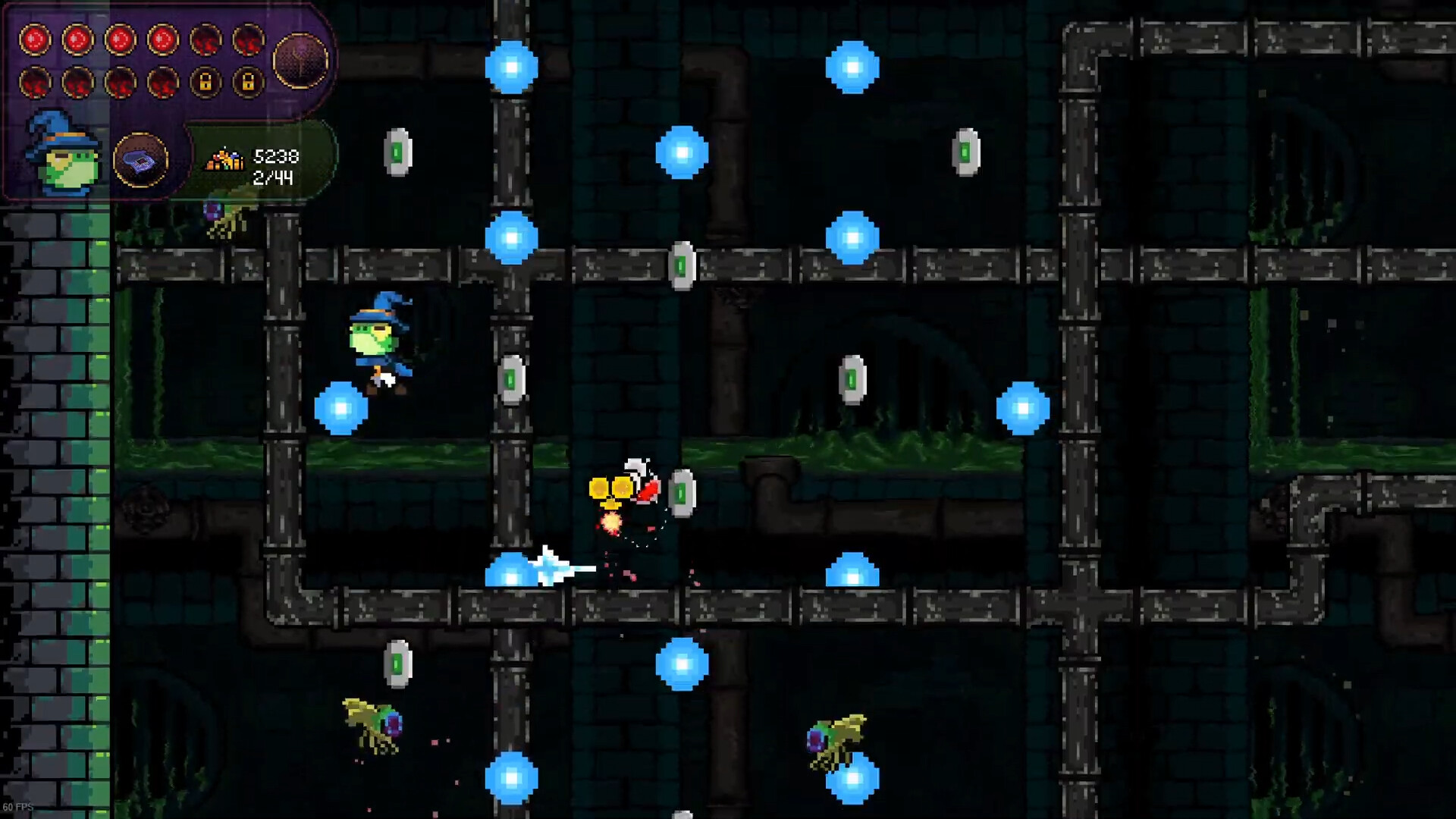 Gameplay scene with platforms and enemies